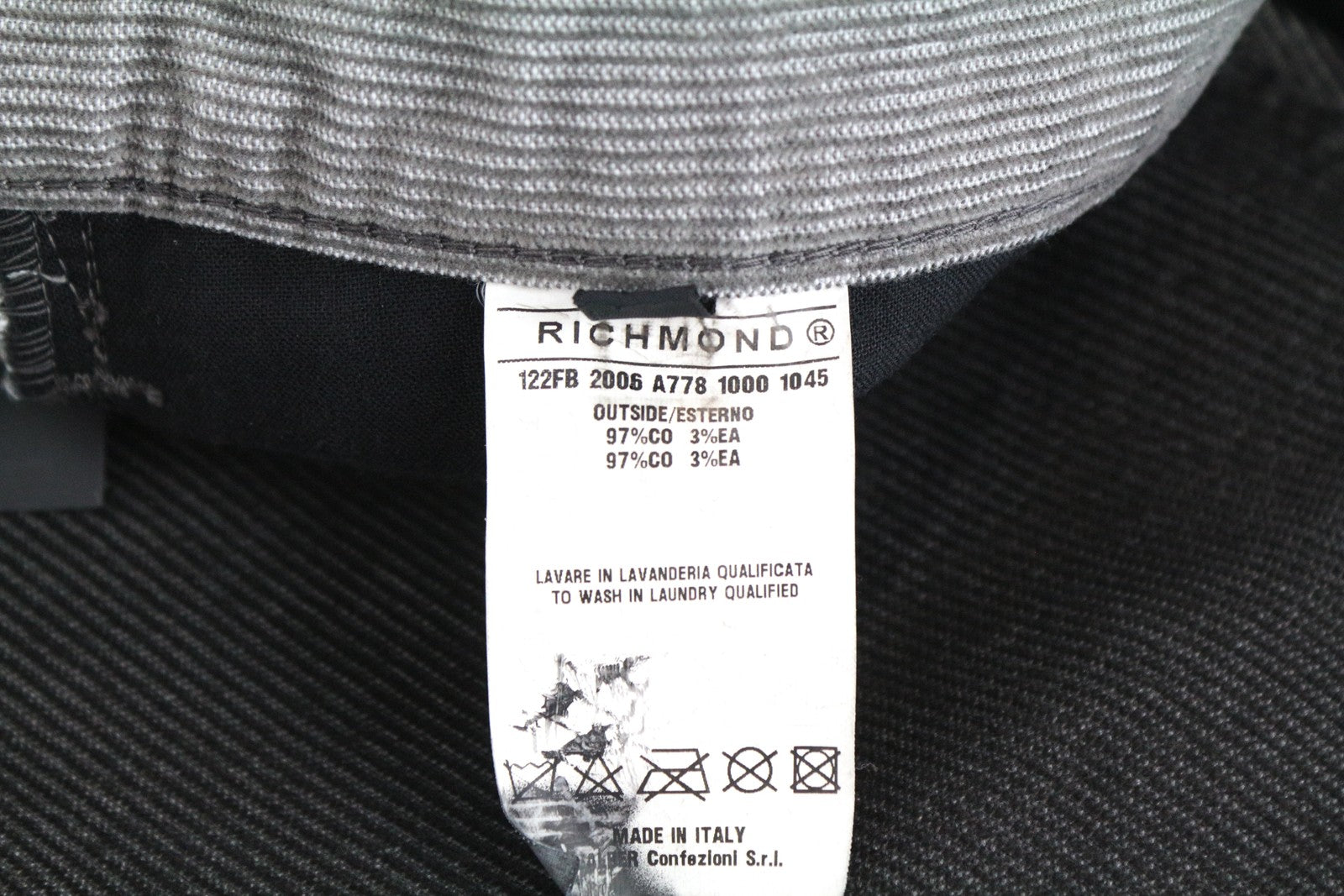 RICHMOND Men's Trousers 48 Grey Corduroy Cotton Slim Fit Casual Stretch Style