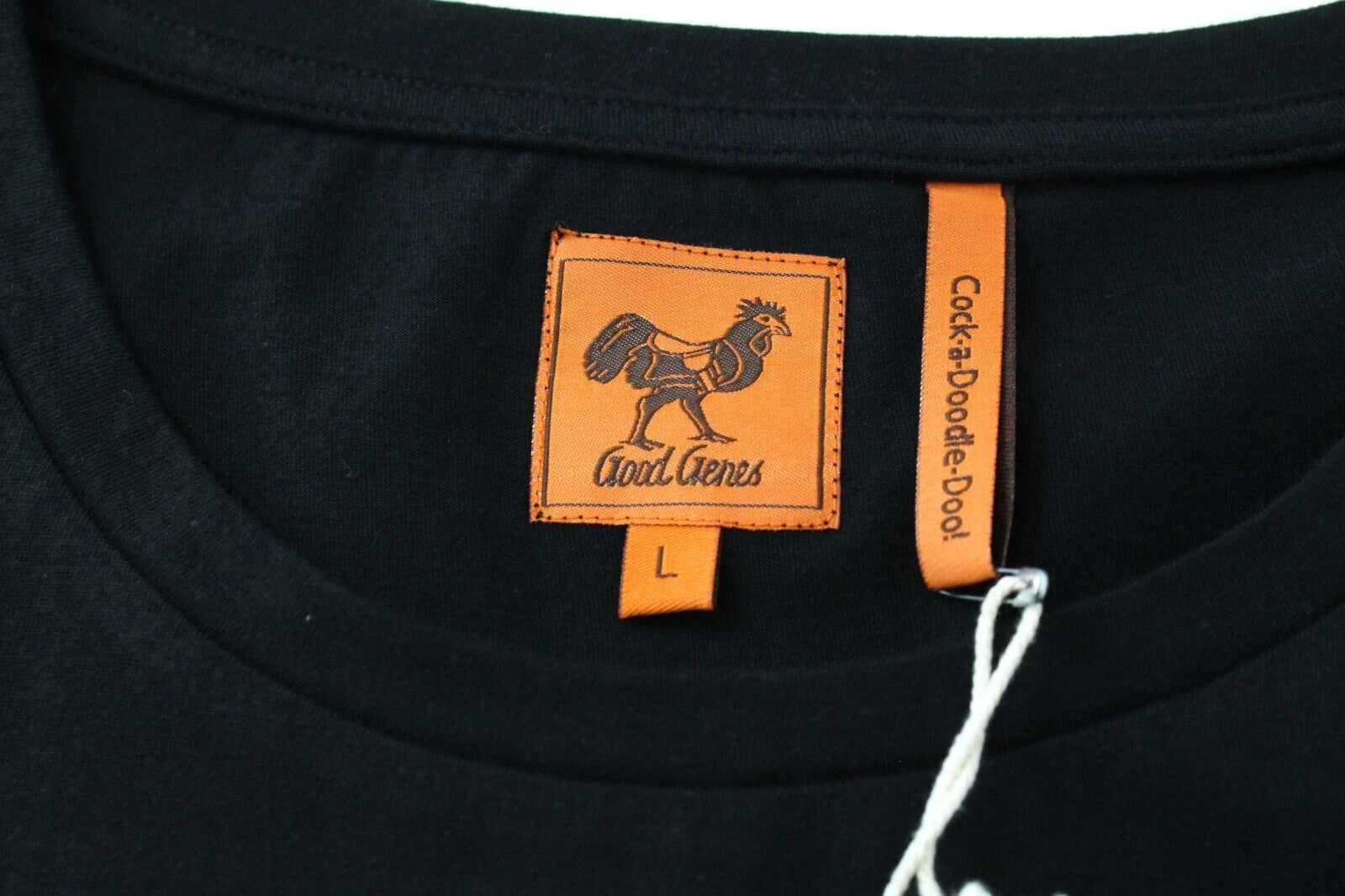 GOOD GENES L Mens Black T-Shirt Rooster Print   Cotton Crew Summer