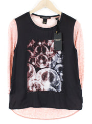 MAISON SCOTCH Women's S Pink Cotton Blend T-Shirt Disco Theme Lightweight