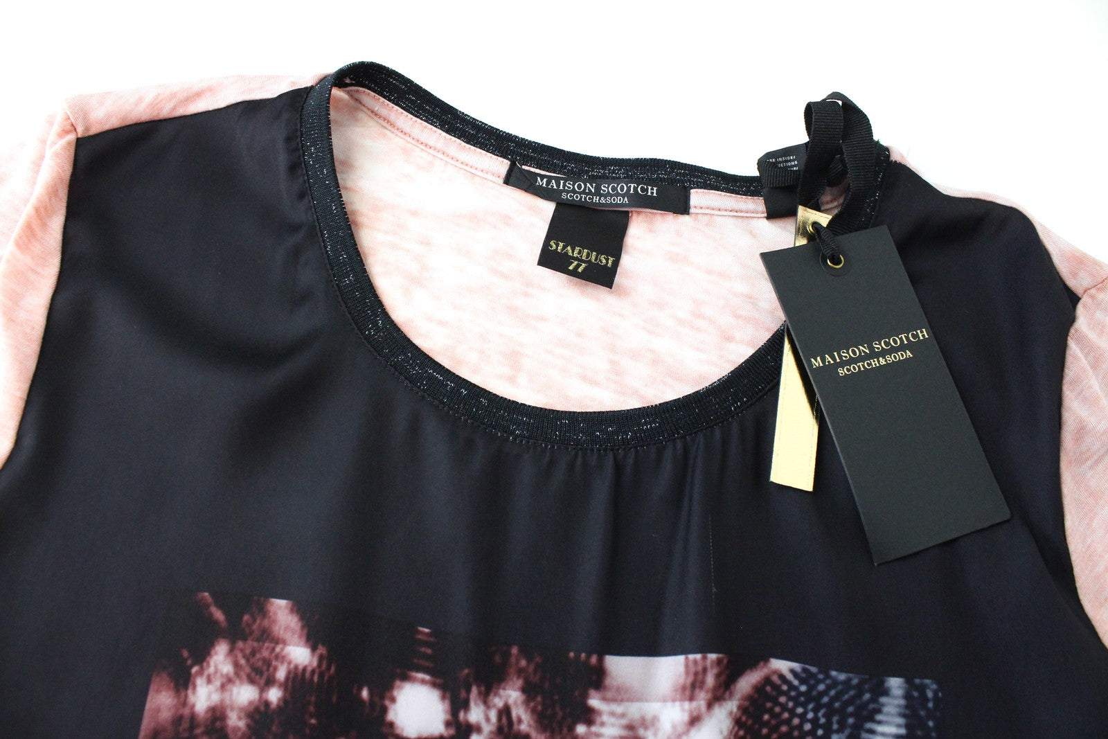 MAISON SCOTCH Women's S Pink Cotton Blend T-Shirt Disco Theme Lightweight