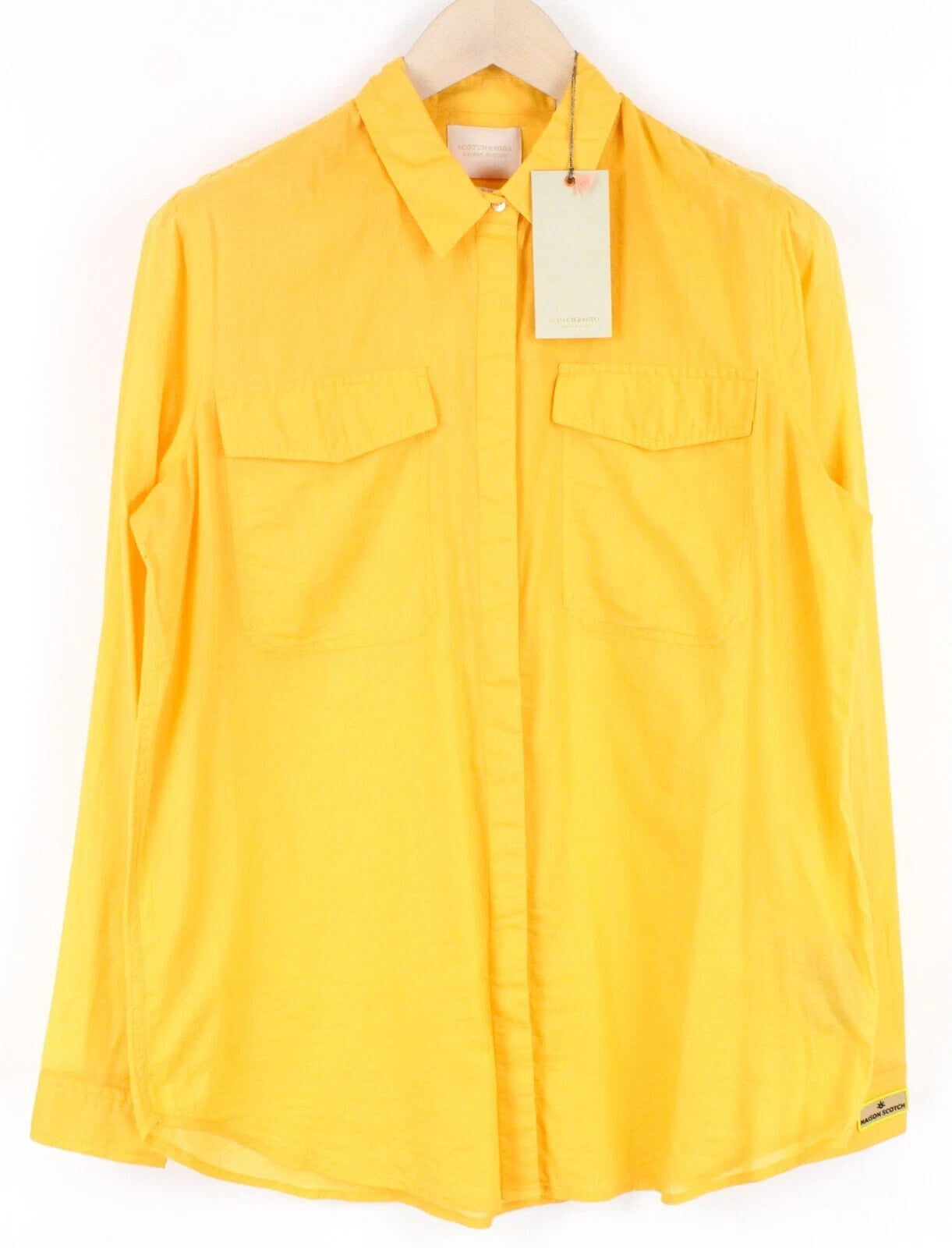 MAISON SCOTCH M Palm Cove Cotton Shirt Faded Orange Button Pocket Womens