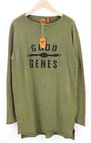 GOOD GENES XL Long Ivy Green Crew Neck  Knit Jumper Tight Mens Sweater
