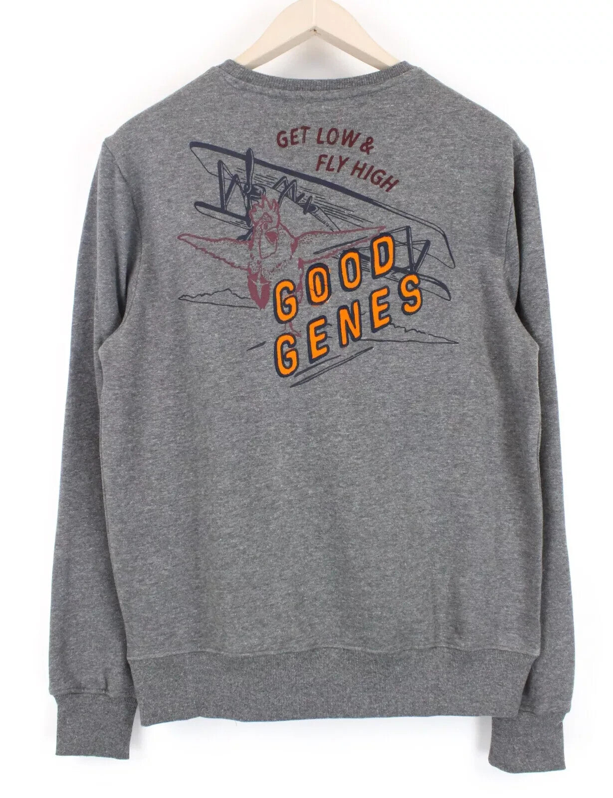 GOOD GENES M Mens`s Sweatshirt Crew Neck Embroidered Mid-Grey Cotton Melange