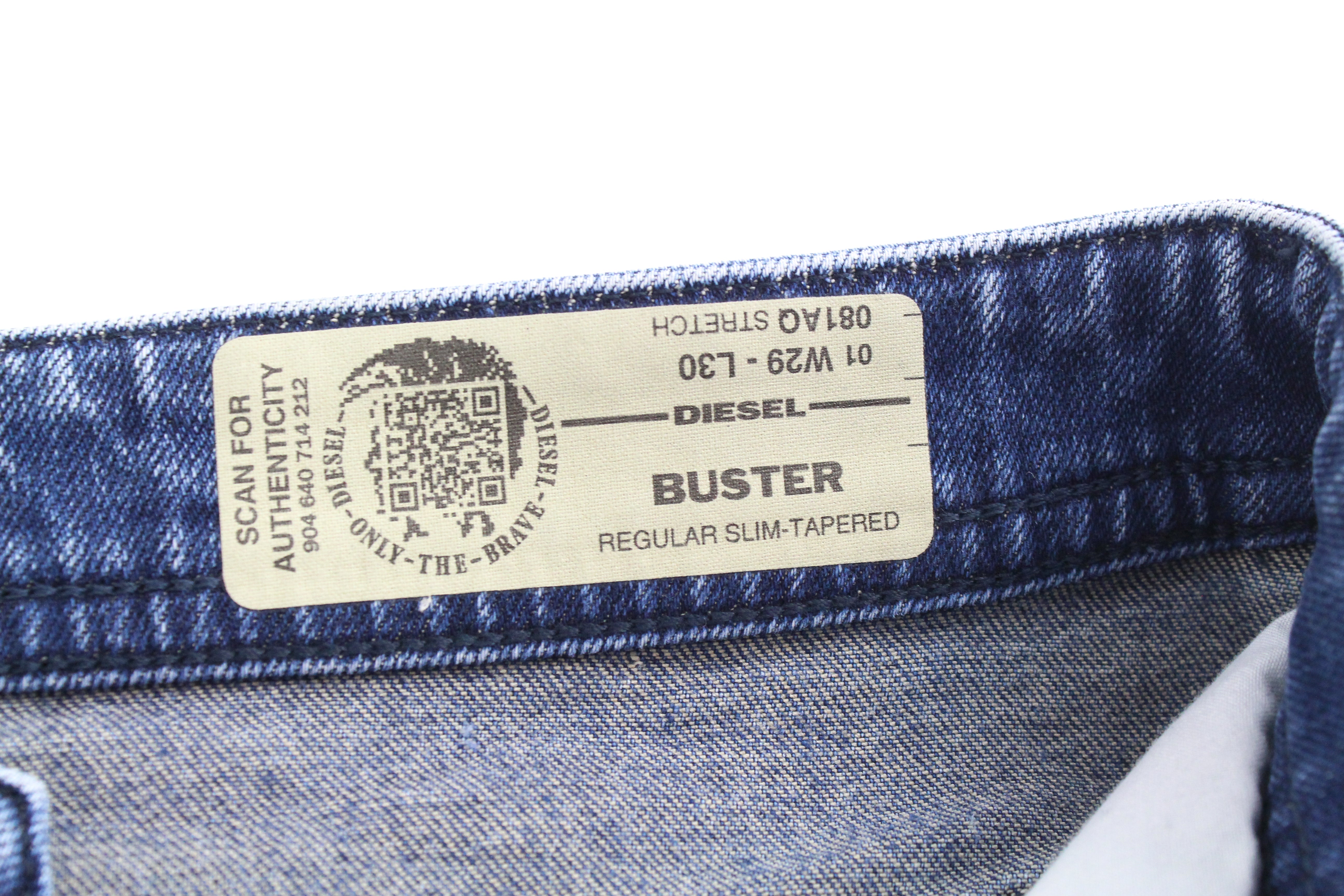 DIESEL Buster 081AQ Men's Jeans W29 L30 Blue Slim Fit Wash Taper Cotton Stretch
