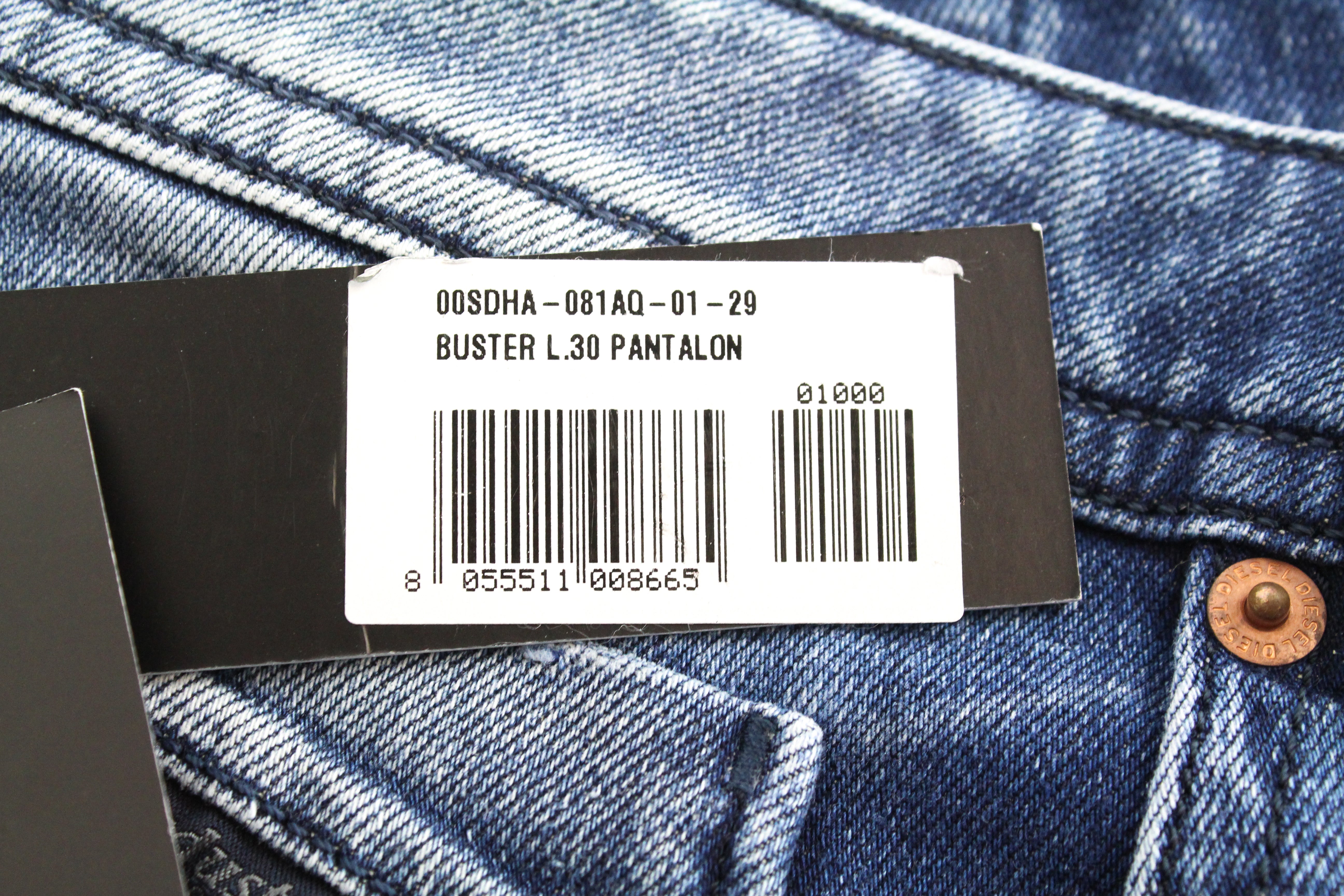 DIESEL Buster 081AQ Men's Jeans W29 L30 Blue Slim Fit Wash Taper Cotton Stretch