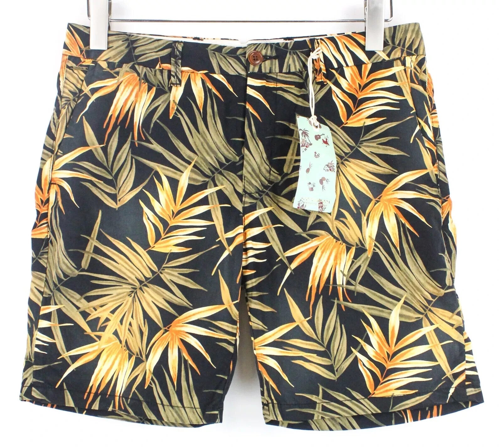 SCOTCH & SODA W30 Leaf Print Cotton Chino Shorts Pocketed Mens Summer Style