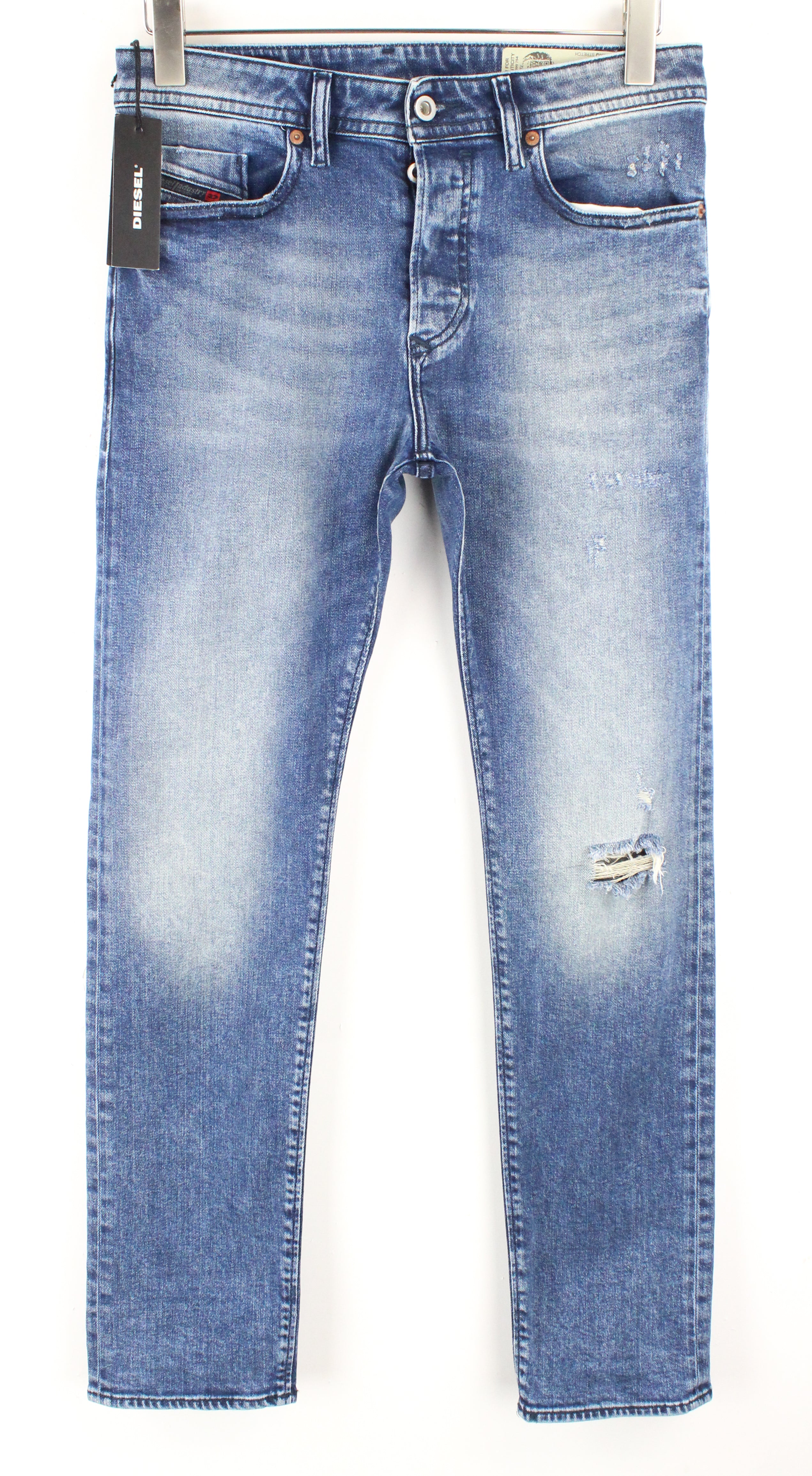 DIESEL Buster 081AQ Men's W29 L32 Jeans Slim Fit Blue Cotton Ripped Stretch