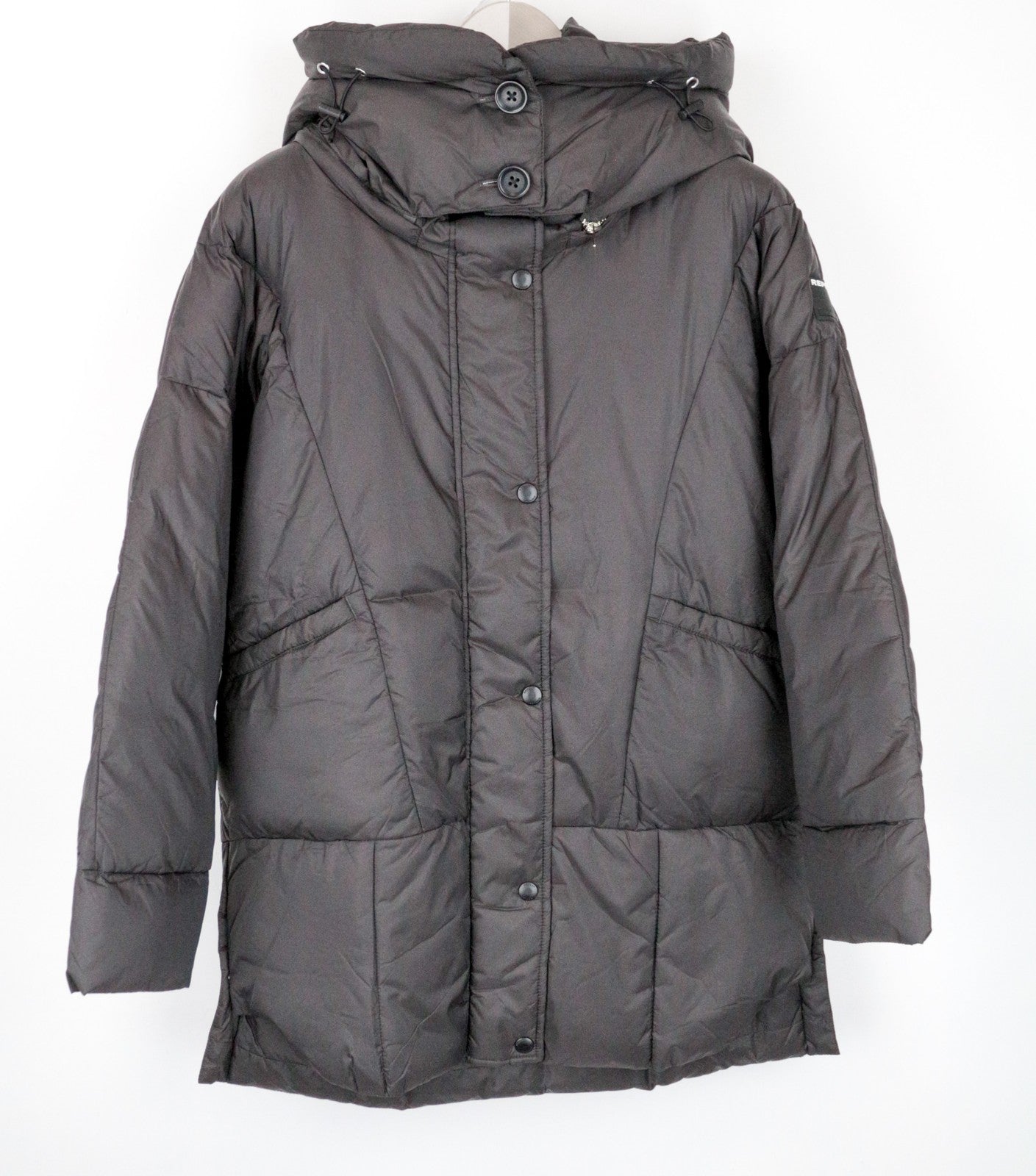 REPLAY Women's Coat M Brown Puffer Hooded Mid Quilted Oversize Style Jacket