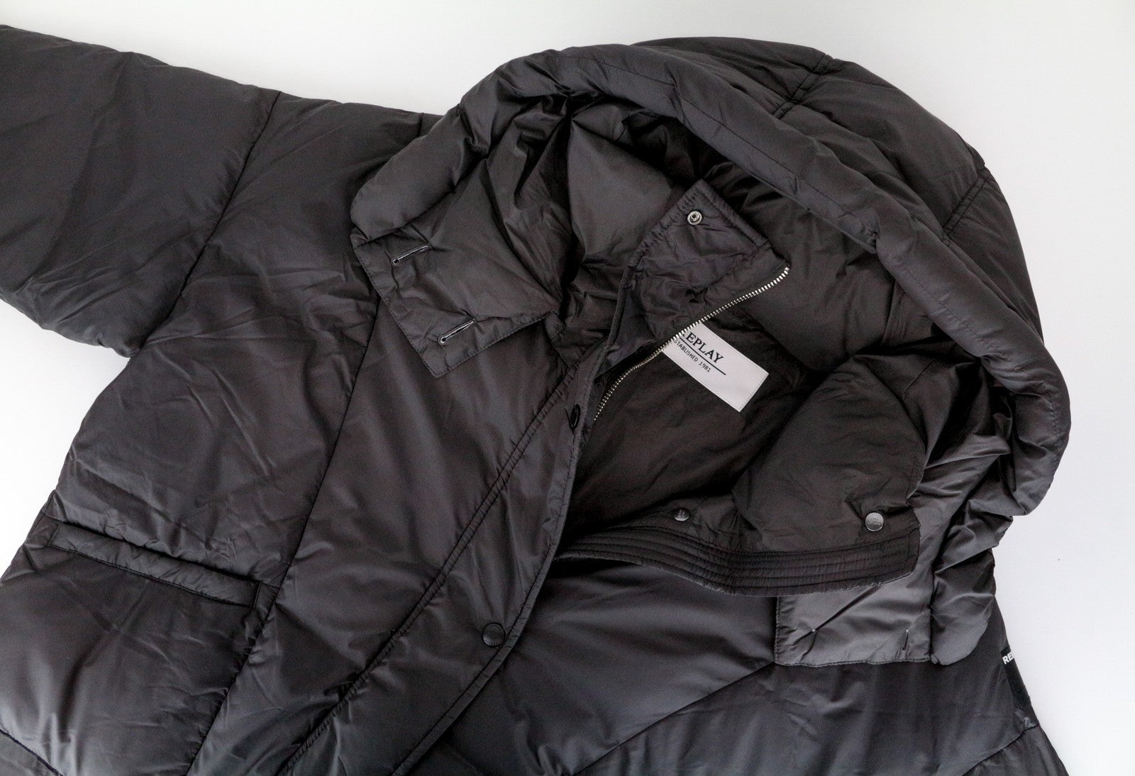 REPLAY Women's Coat M Brown Puffer Hooded Mid Quilted Oversize Style Jacket