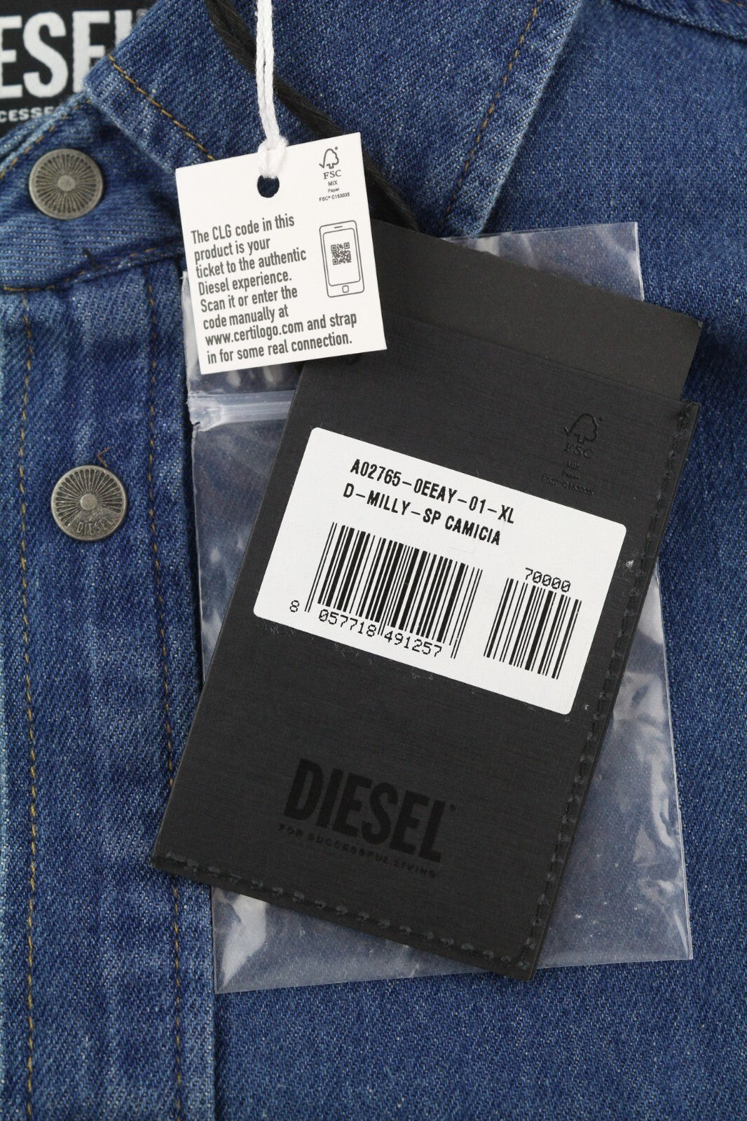 DIESEL D-Milly-Sp Mens Shirt XL RRP€195  Snap Buttons Spread Neck  Blue