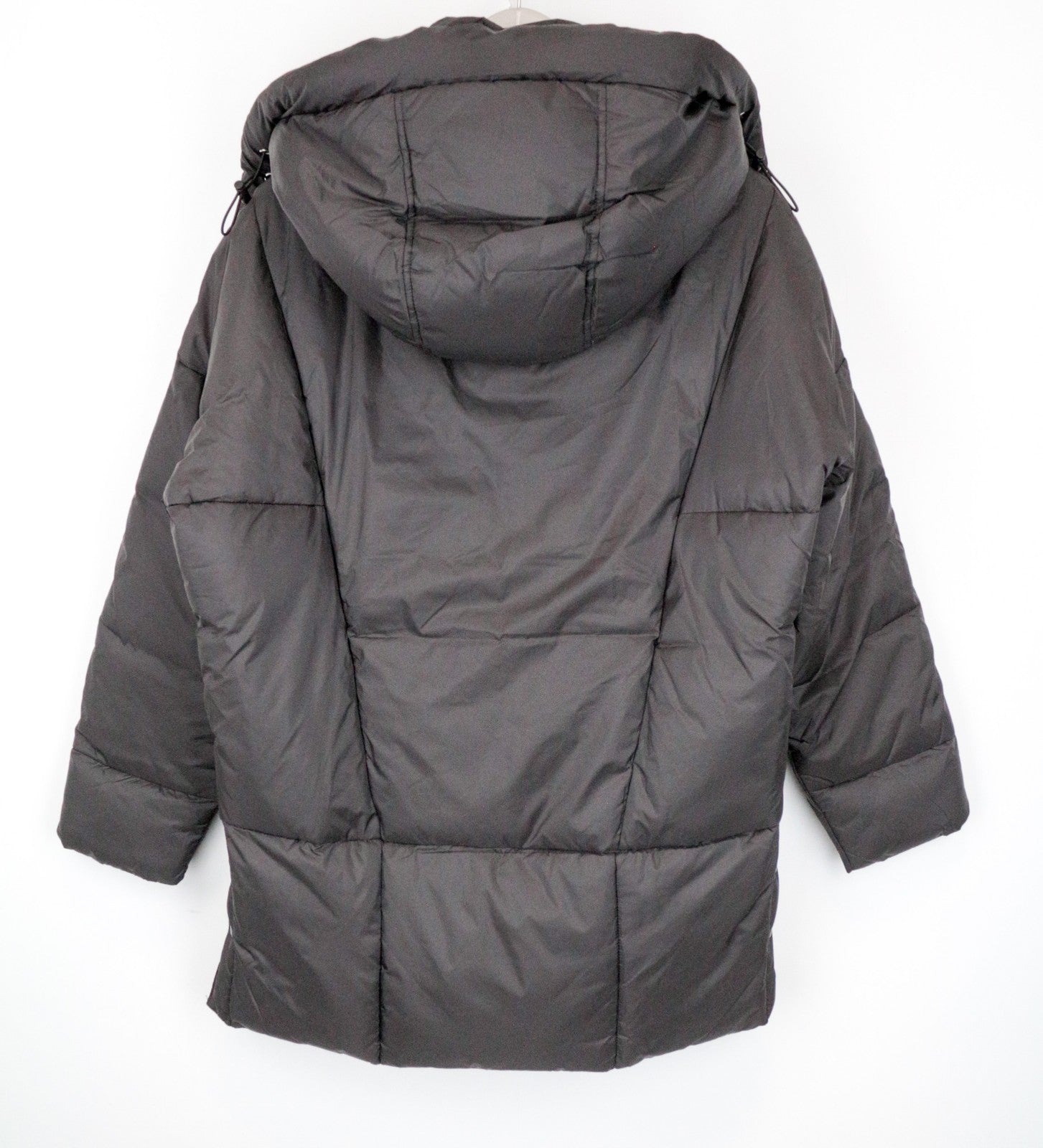 REPLAY Women's Coat S Brown Mid-Length Quilted Down Hooded Puffer Oversized