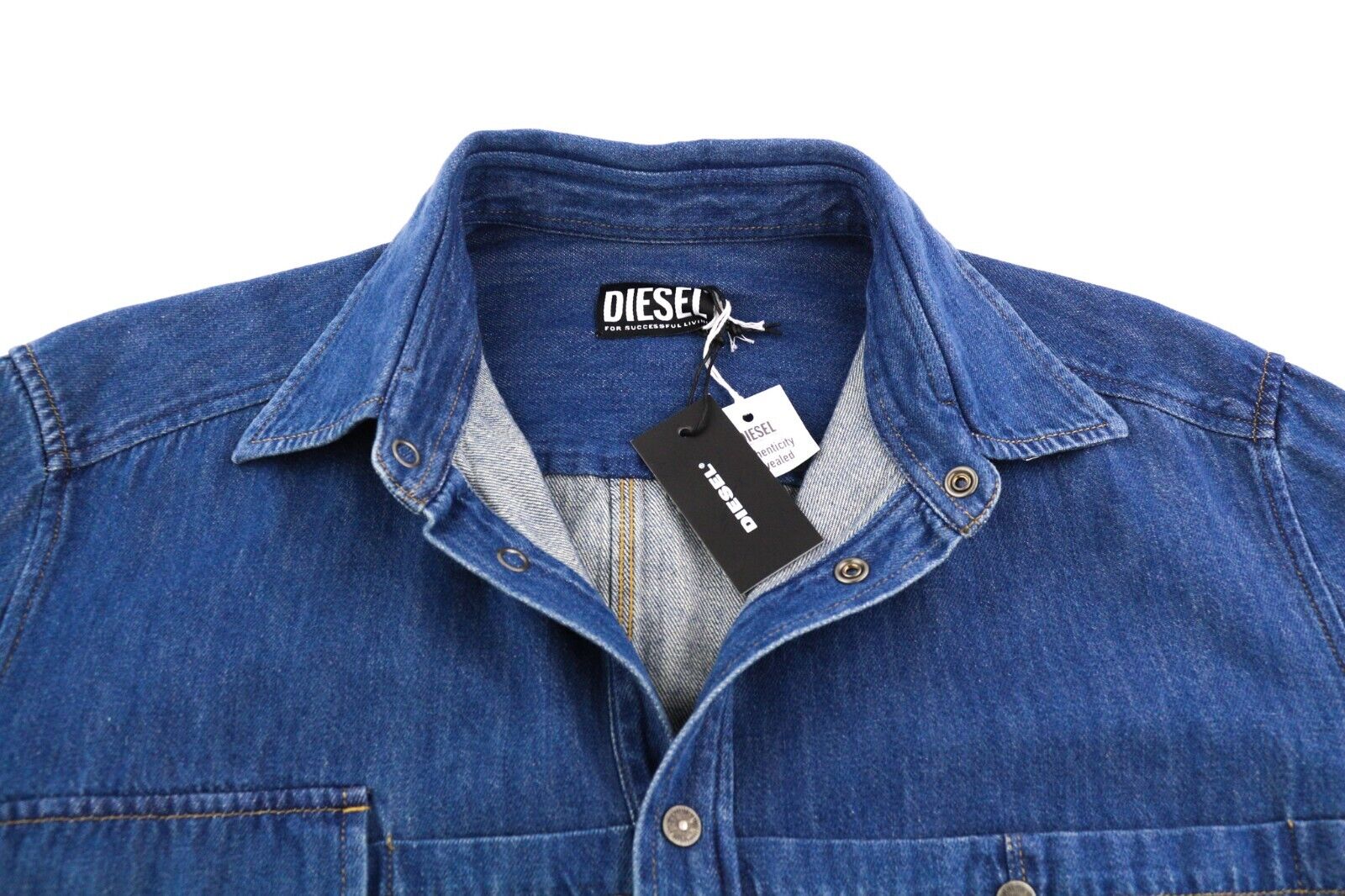 DIESEL D-Milly-Sp Mens Shirt L RRP€195  Snap Buttons Spread Collar  Blue
