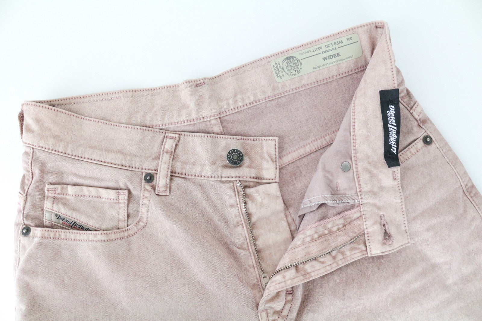 DIESEL Widee 0091T Women's W28 L30 Flared Jeans Pink Straight Stretch Regular