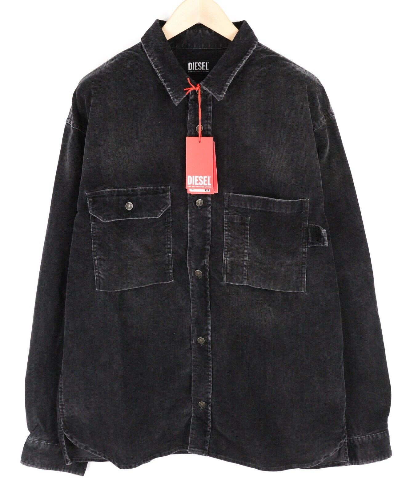 DIESEL S-Bun-Cord Men Shirt 2XL RRP€175 Corduroy Button Up Spread Patch Pockets