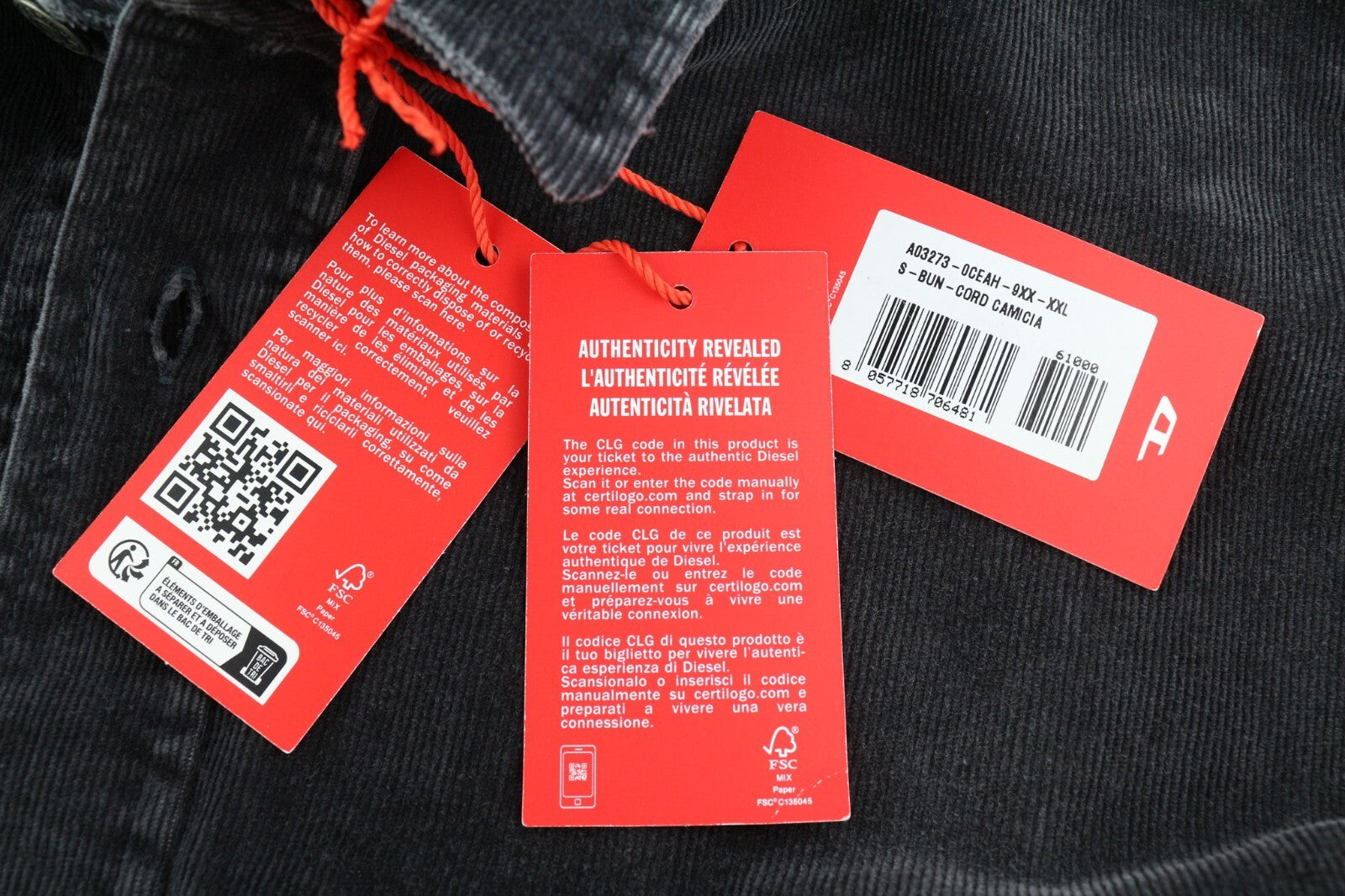 DIESEL S-Bun-Cord Men Shirt 2XL RRP€175 Corduroy Button Up Spread Patch Pockets