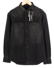 DIESEL New-Sonora Mens Shirt S RRP€120 Western Washed Black Spread Snap Buttons