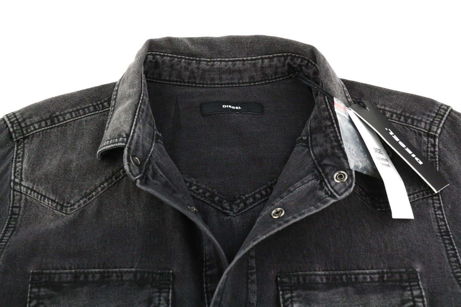 DIESEL New-Sonora Mens Shirt S RRP€120 Western Washed Black Spread Snap Buttons