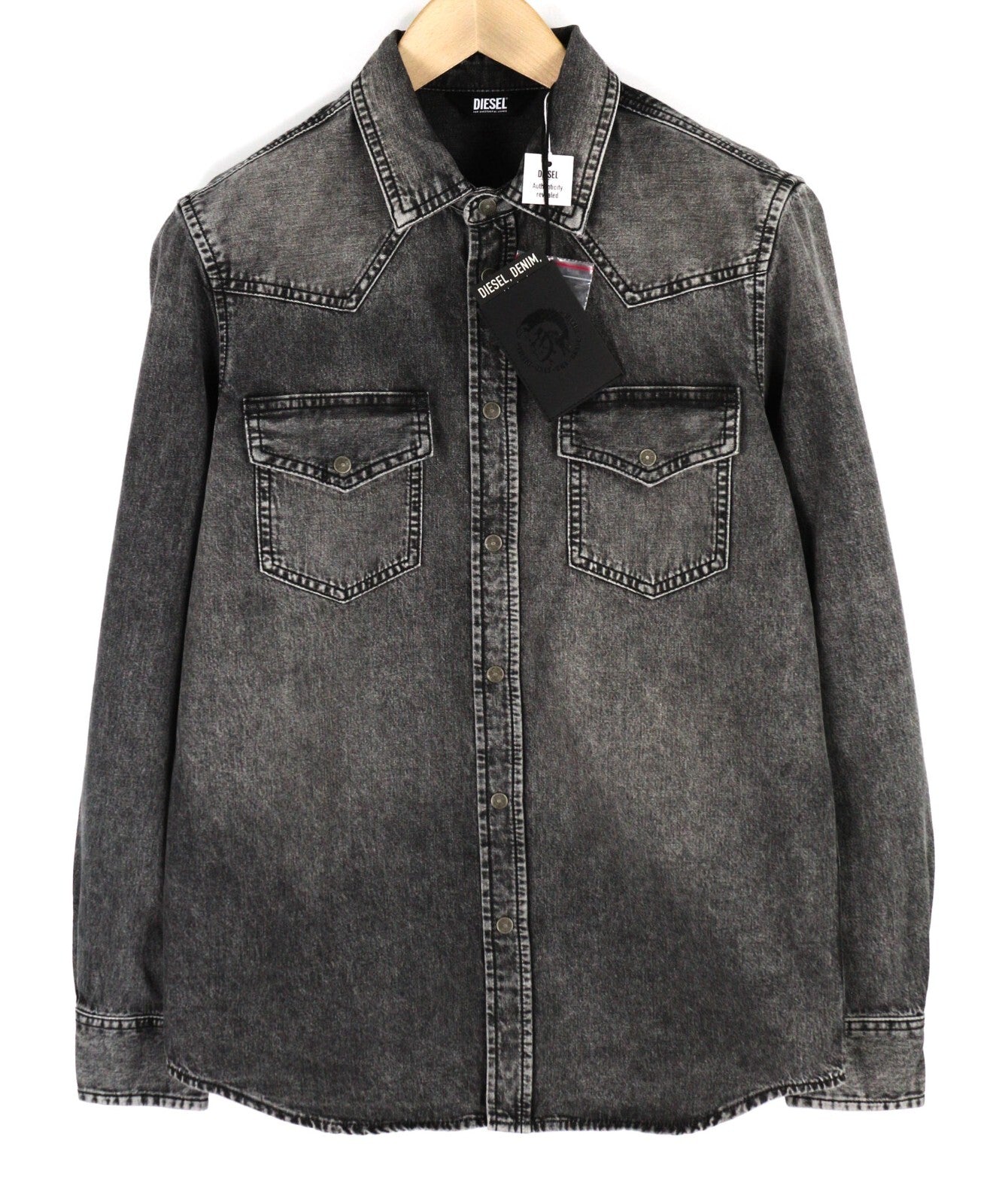 DIESEL D-East-P1SP2 Mens Shirt S  Western Washed Black Snap Buttons RRP€150