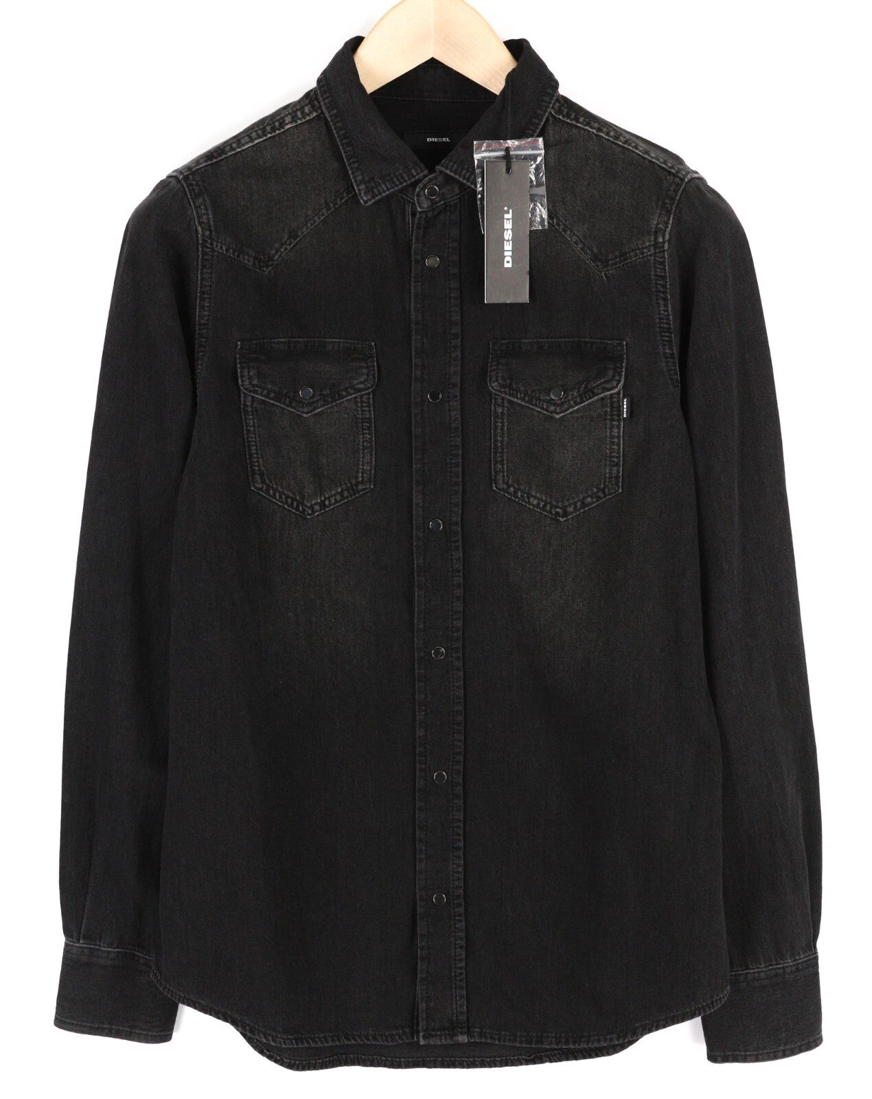 DIESEL New-Sonora Mens Shirt S RRP€120 Western Washed Black Buttons Pockets