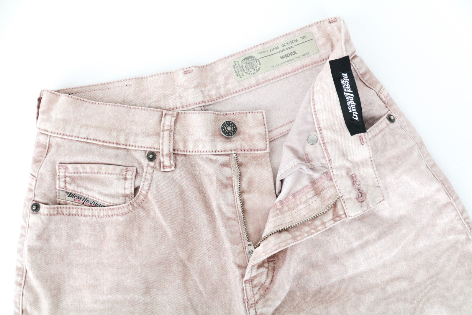 DIESEL Widee 0091T Women's W25 L30 Jeans Light Pink Velvet Flared Stretch