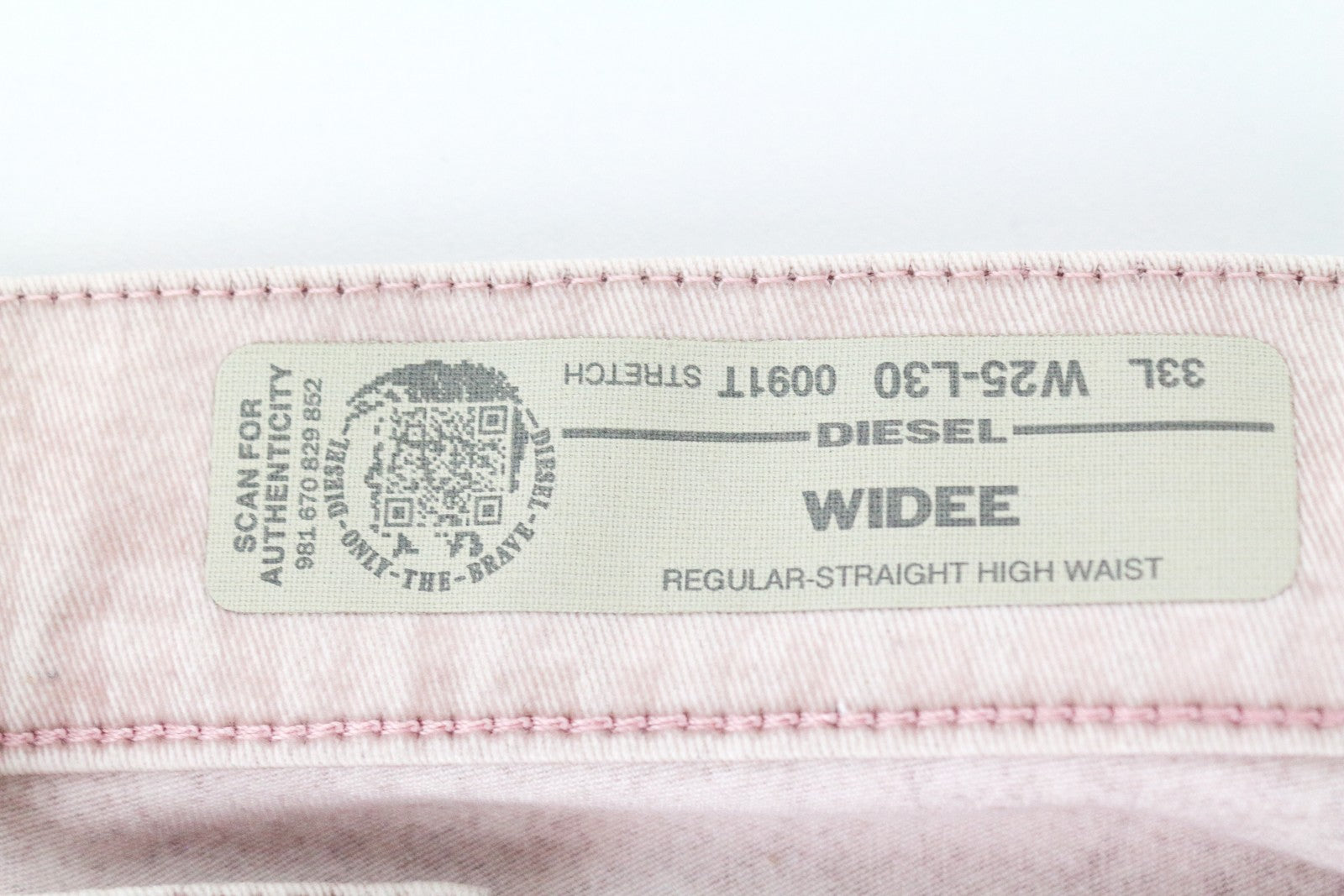 DIESEL Widee 0091T Women's W25 L30 Jeans Light Pink Velvet Flared Stretch