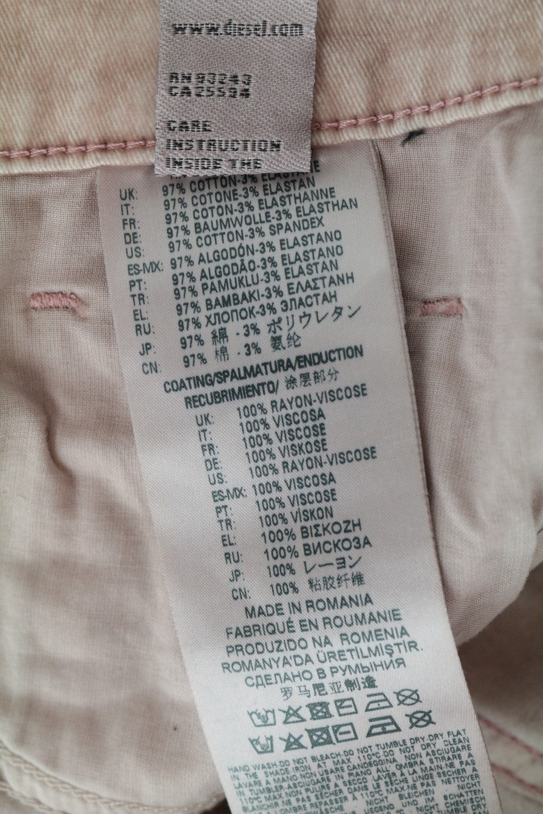 DIESEL Widee 0091T Women's W25 L30 Jeans Light Pink Velvet Flared Stretch