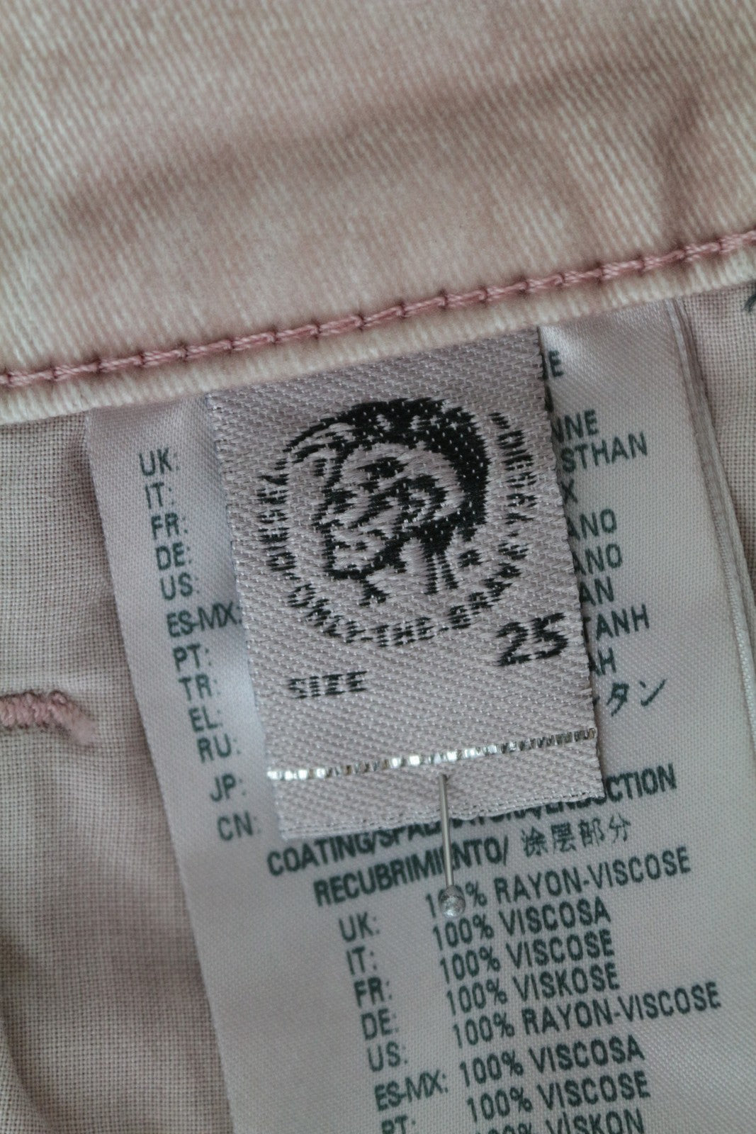 DIESEL Widee 0091T Women's W25 L30 Jeans Light Pink Velvet Flared Stretch