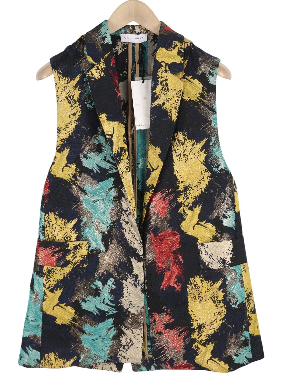 WEILI ZHENG Over Jacquard Women Waistcoat S Colourful Patterned Notch Lapel