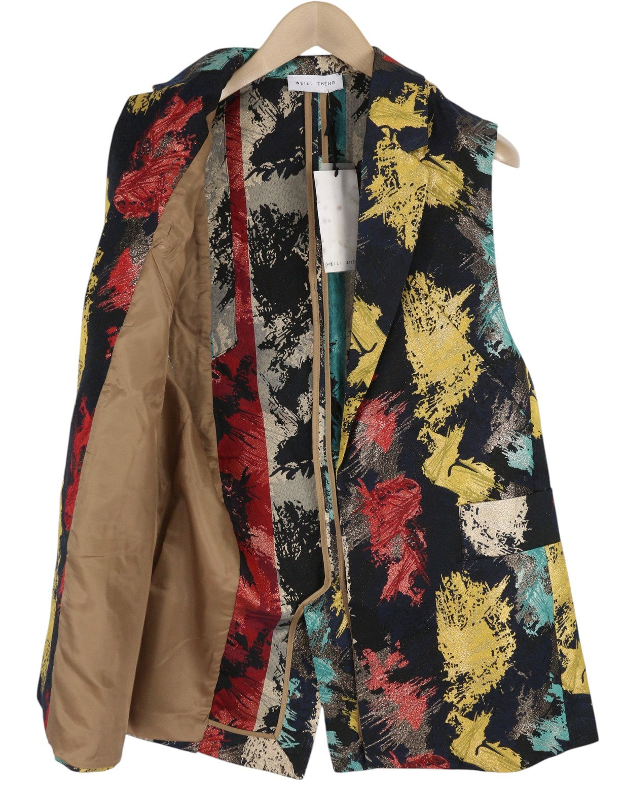 WEILI ZHENG Over Jacquard Women Waistcoat S Colourful Patterned Notch Lapel