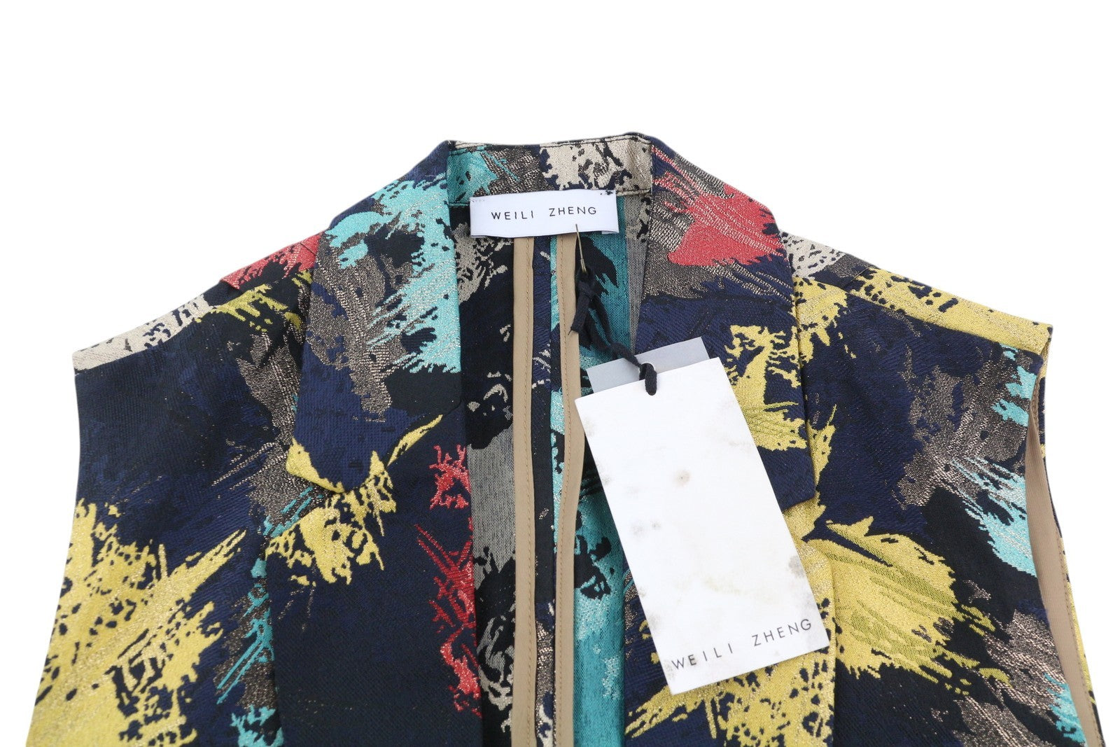 WEILI ZHENG Over Jacquard Women Waistcoat S Colourful Patterned Notch Lapel
