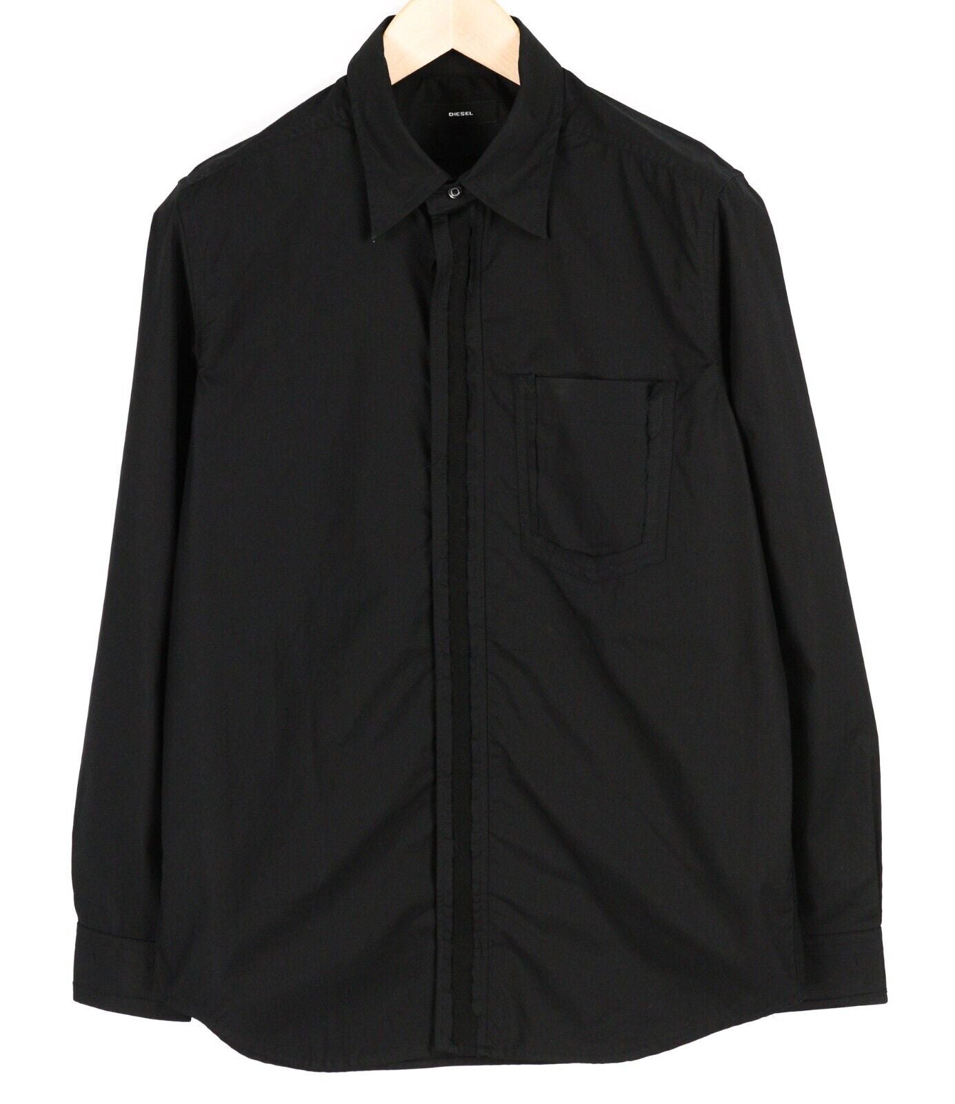 DIESEL S-Olsen Mens Shirt M  Black Hidden Button Patch Pocket Spread Neck