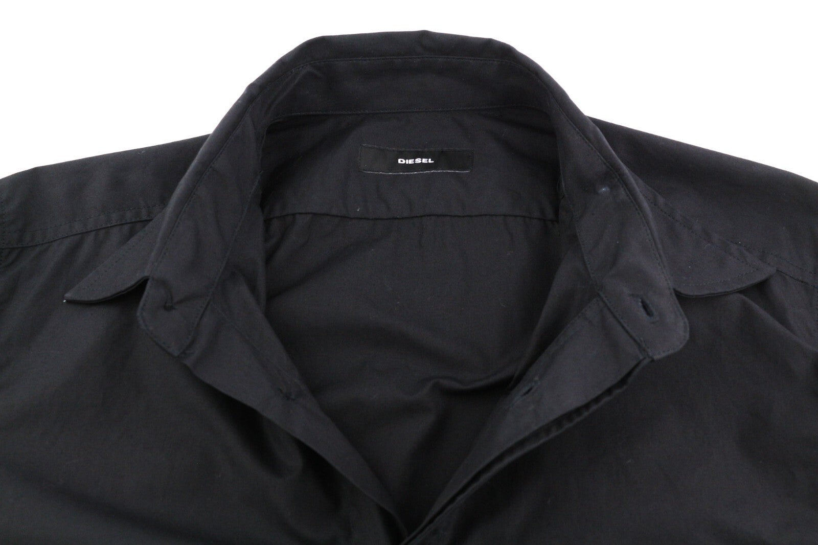 DIESEL S-Olsen Mens Shirt M  Black Hidden Button Patch Pocket Spread Neck