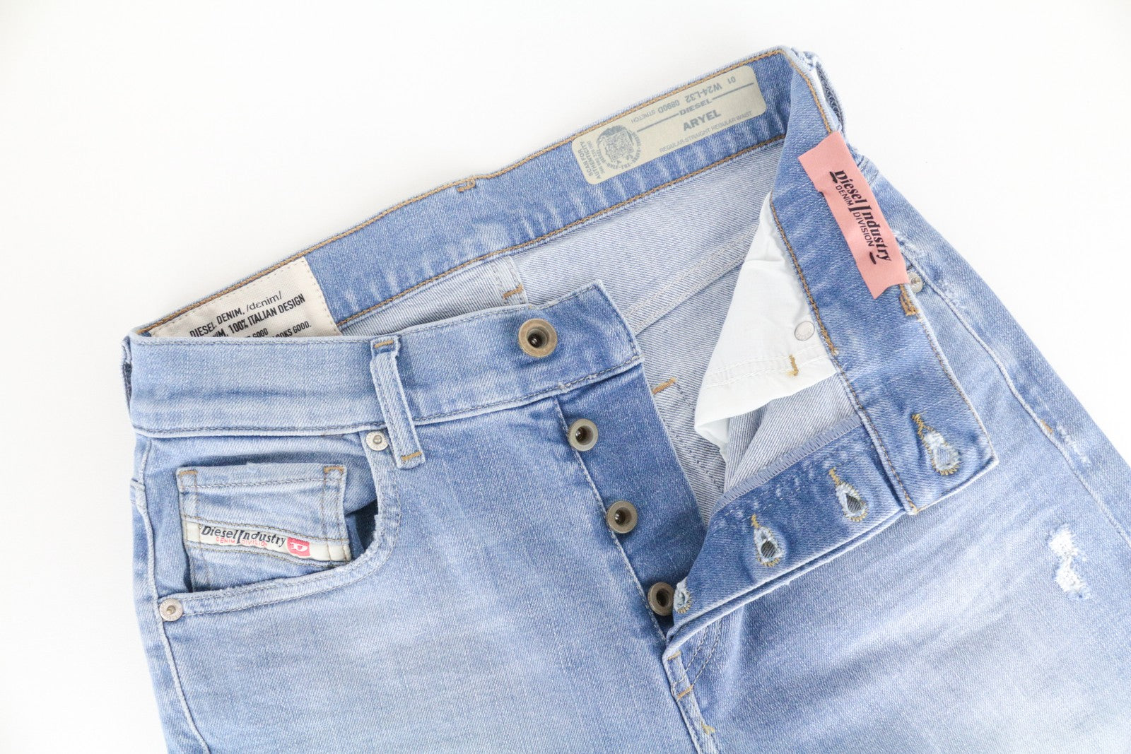 DIESEL Aryel 0890D Women's W24 L32 Jeans Straight Blue Distress Girls Fit