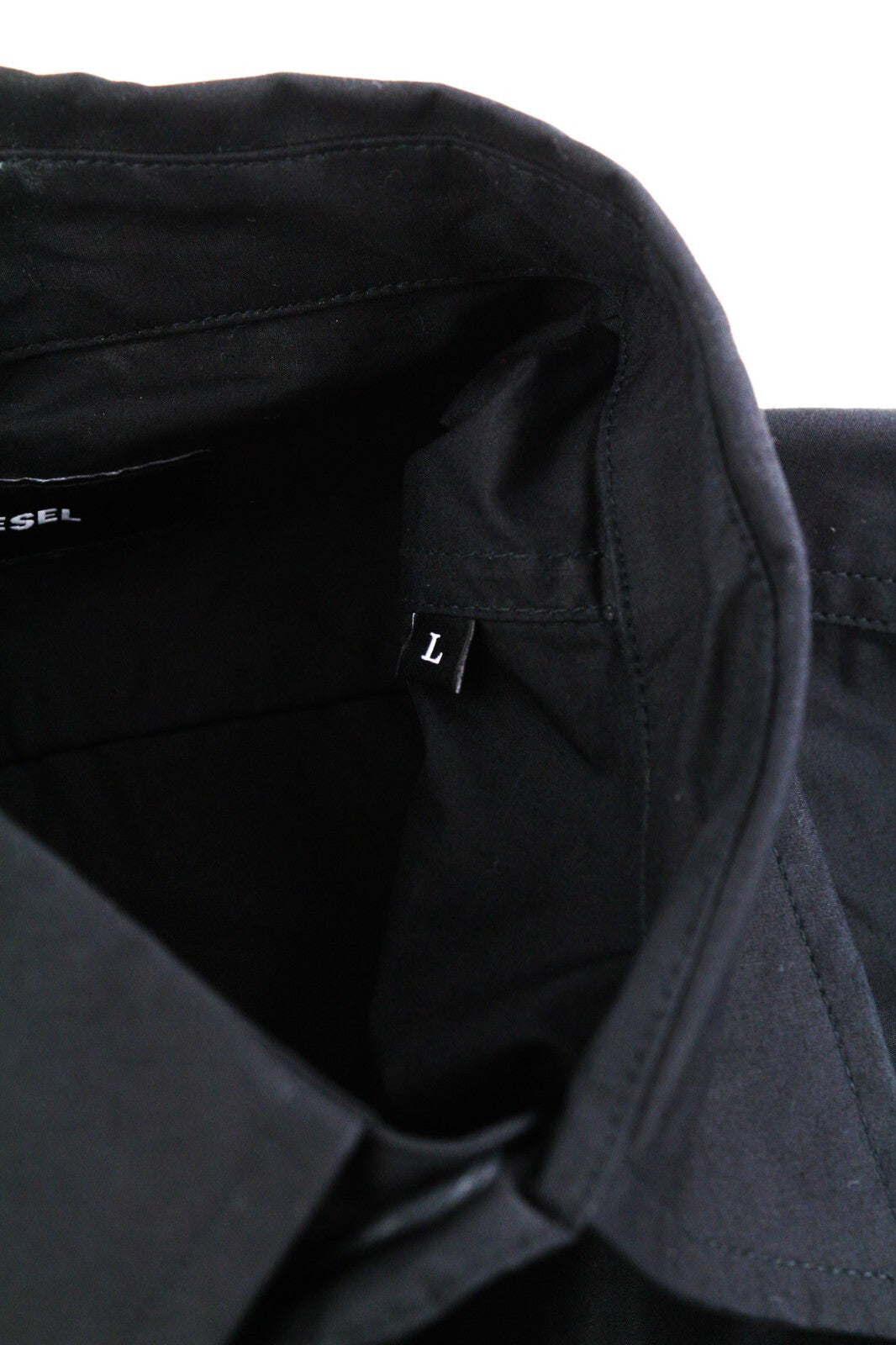 DIESEL S-Olsen Men Shirt L  Black Hidden Button Patch Pocket Spread Neck