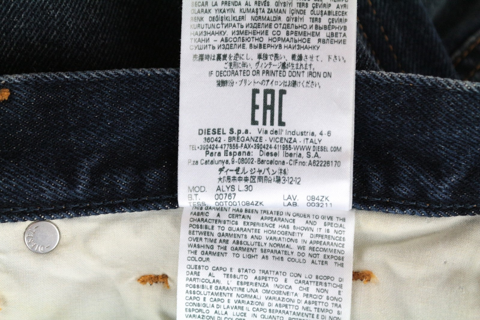 DIESEL Alys 084ZK Women's W31 L30 Jeans Dark Blue Straight Cotton Denim