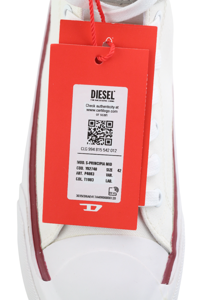 DIESEL S-Principia Mid Mens Sneakers EU42 White Lace Up Trainers RRP€185