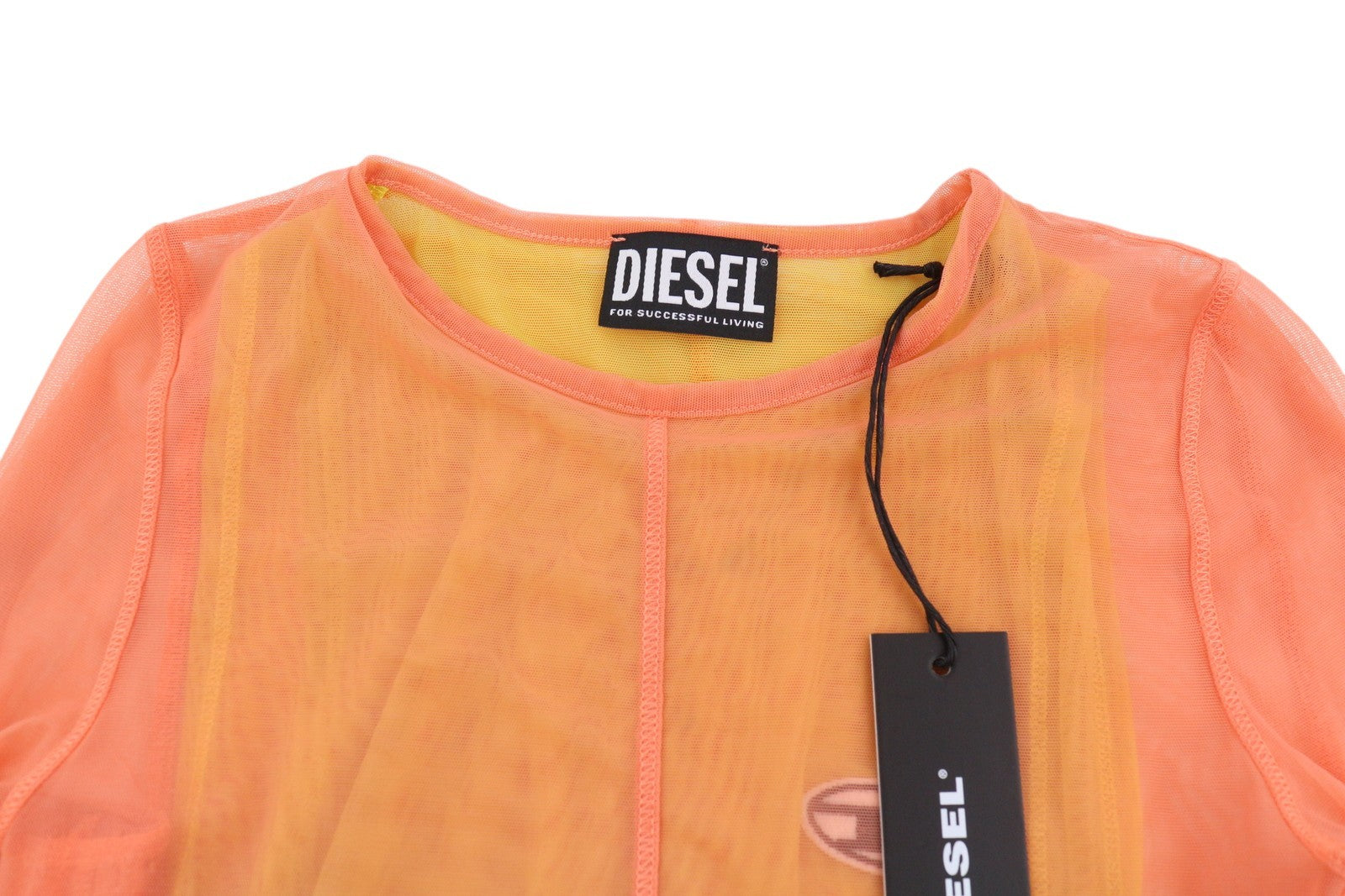 DIESEL T-Jurly Women T-Shirt S Orange Long Sleeve Mesh Drawstring Thin RRP€220