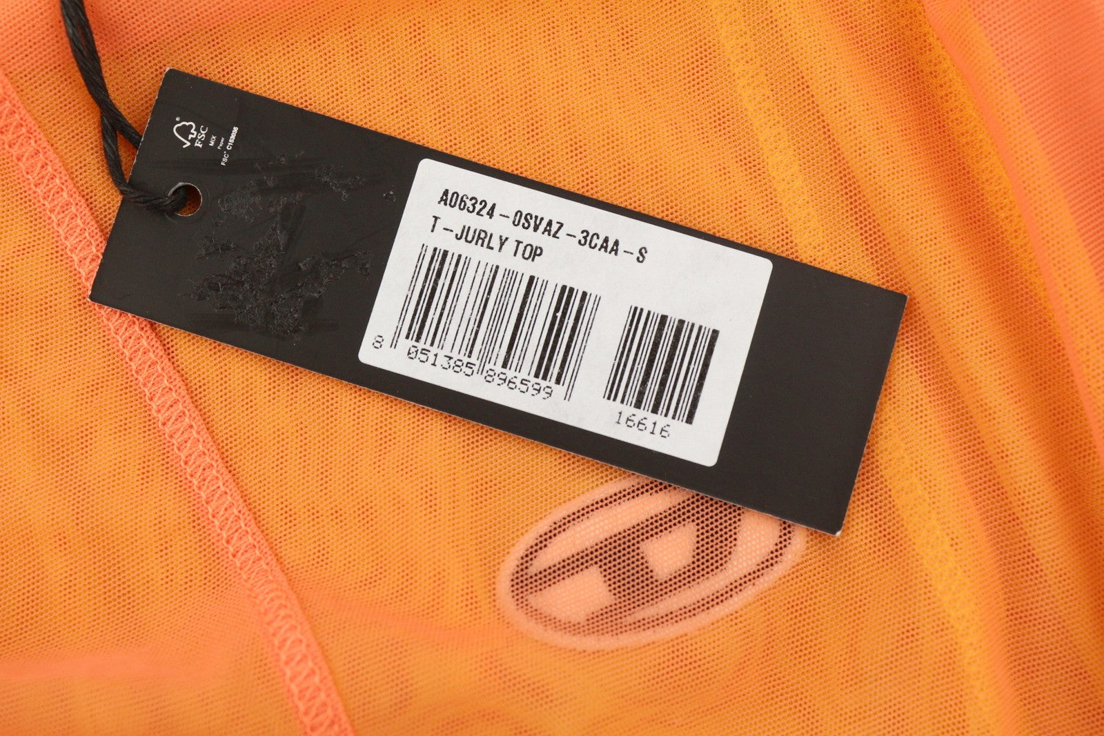 DIESEL T-Jurly Women T-Shirt S Orange Long Sleeve Mesh Drawstring Thin RRP€220