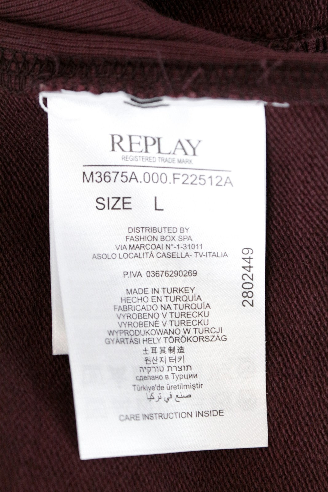 REPLAY Men's Sweatshirt L Burgundy Cotton Pullover Logo Design Long Sleeve