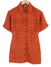 DIESEL D-Amabel Women Dress S Orange Linen Blend Buttoned Short Sleeve RRP€365