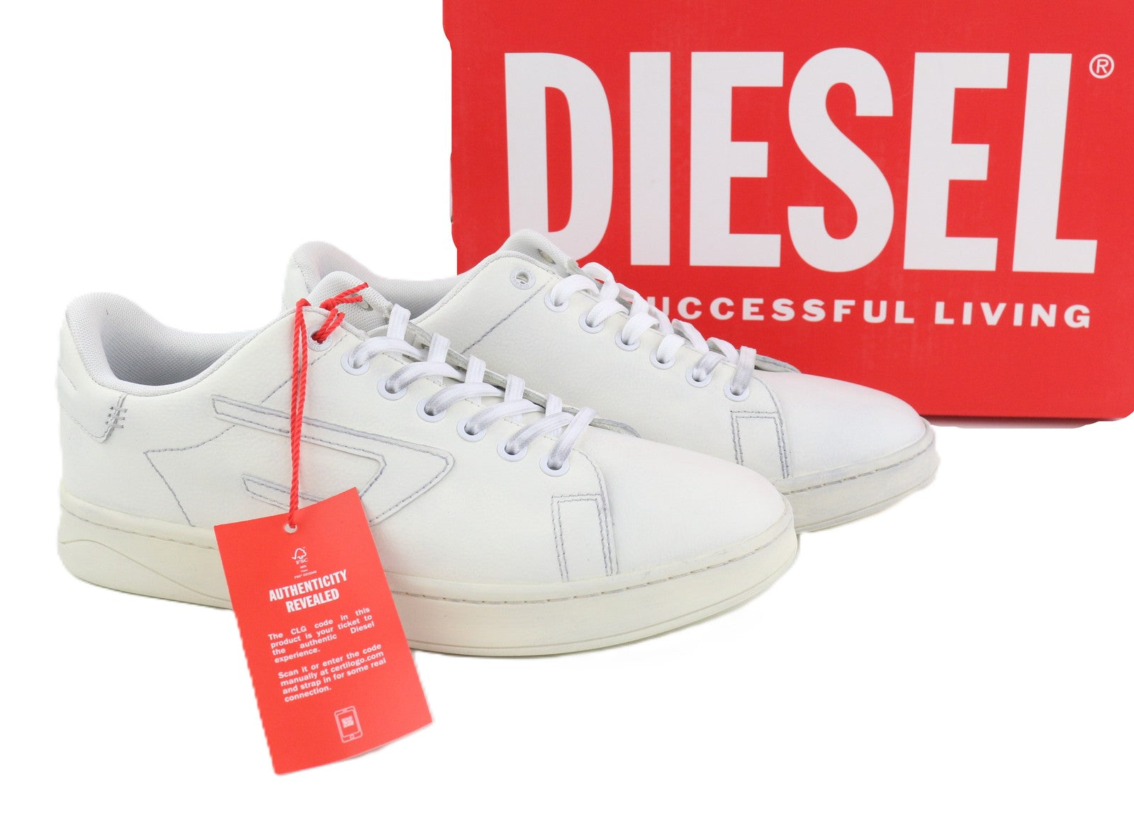 DIESEL S-Athene Low Mens Sneakers EU41 White Leather Lace Up RRP€160 Trainers