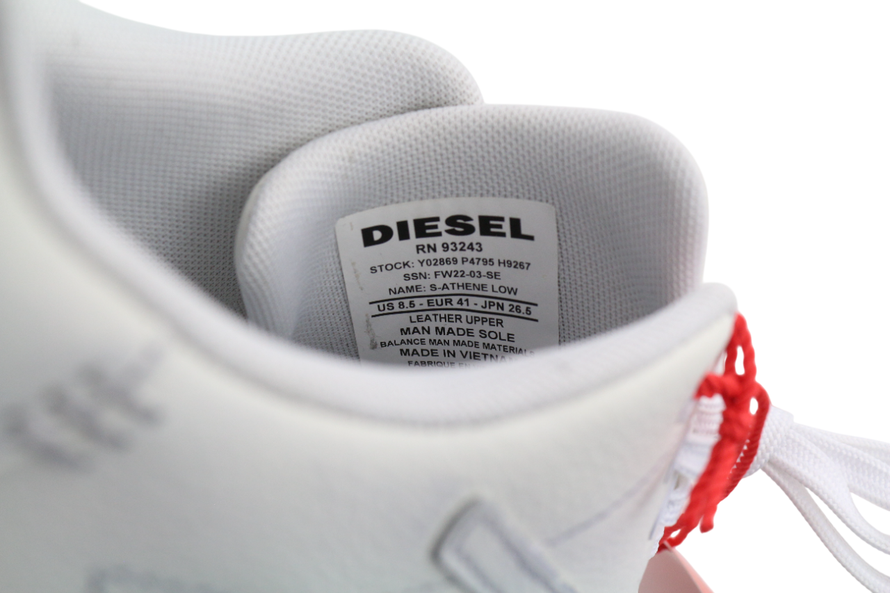 DIESEL S-Athene Low Mens Sneakers EU41 White Leather Lace Up RRP€160 Trainers