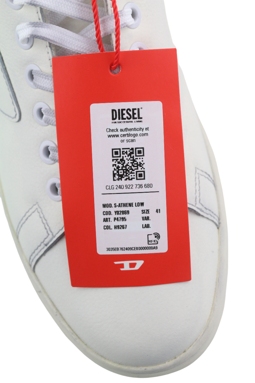 DIESEL S-Athene Low Mens Sneakers EU41 White Leather Lace Up RRP€160 Trainers