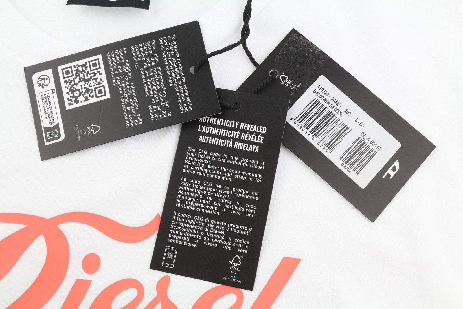 DIESEL D-Egor-New-Ita Women Dress M White Short Sleeve Tricot Casual Logo