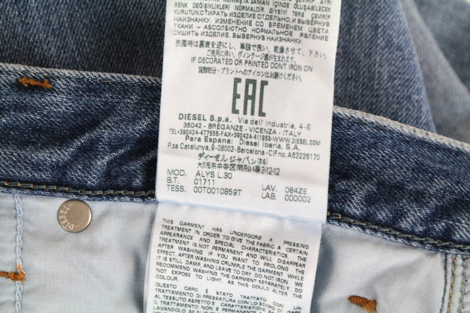 DIESEL Alys 084ZE Women's Jeans W28 L30 Straight Fit Distressed Blue Cotton