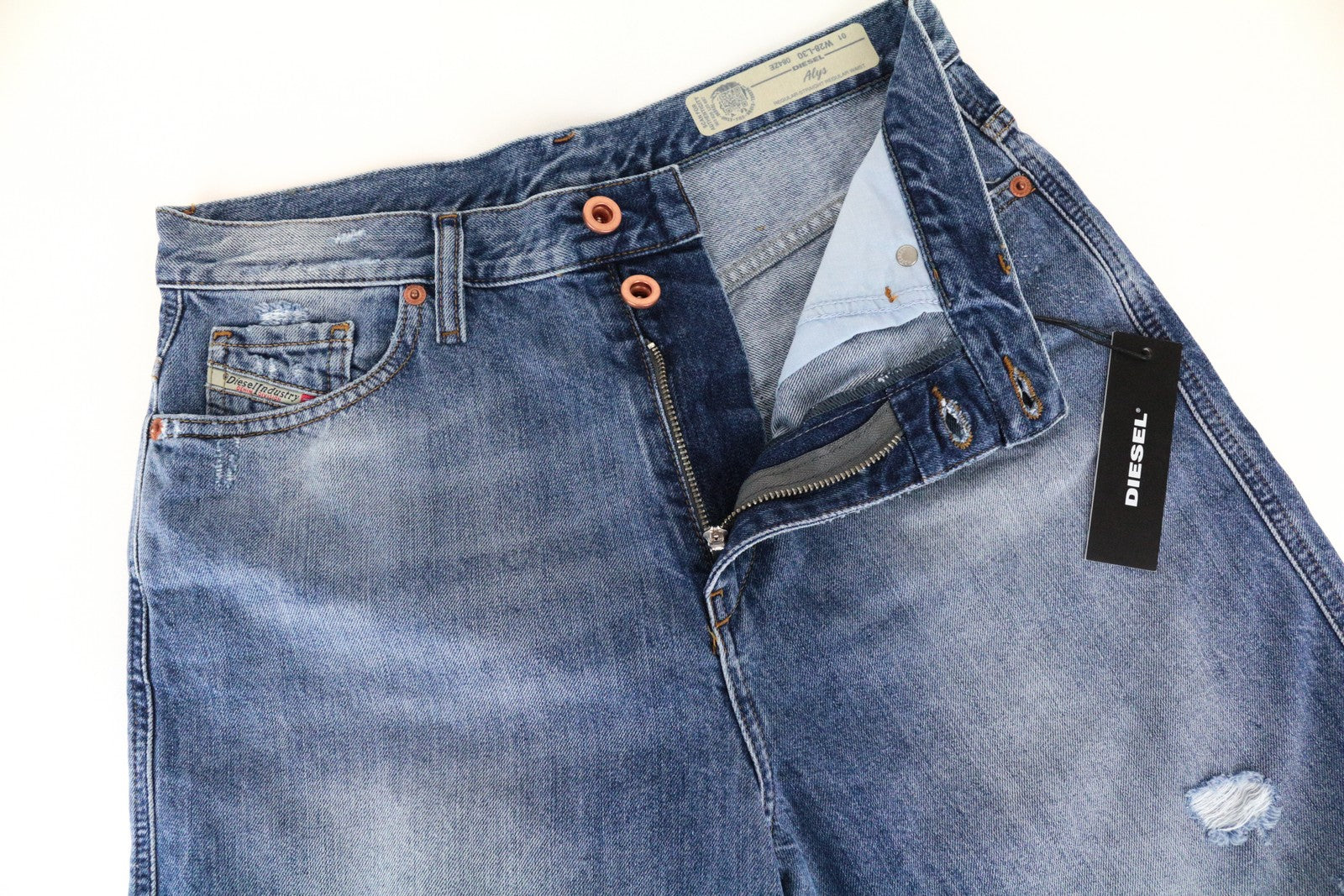 DIESEL Alys 084ZE Women's Jeans W28 L30 Straight Fit Distressed Blue Cotton