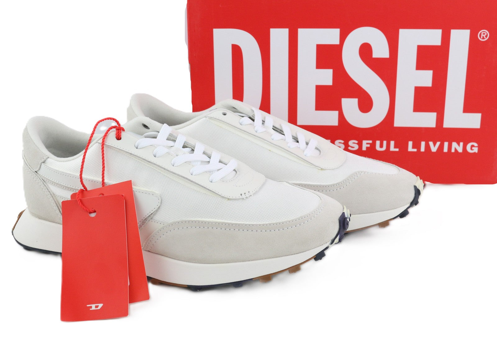 DIESEL S-Racer-Lc Mens Sneakers EU43 White Suede Leather Trainers RRP€195