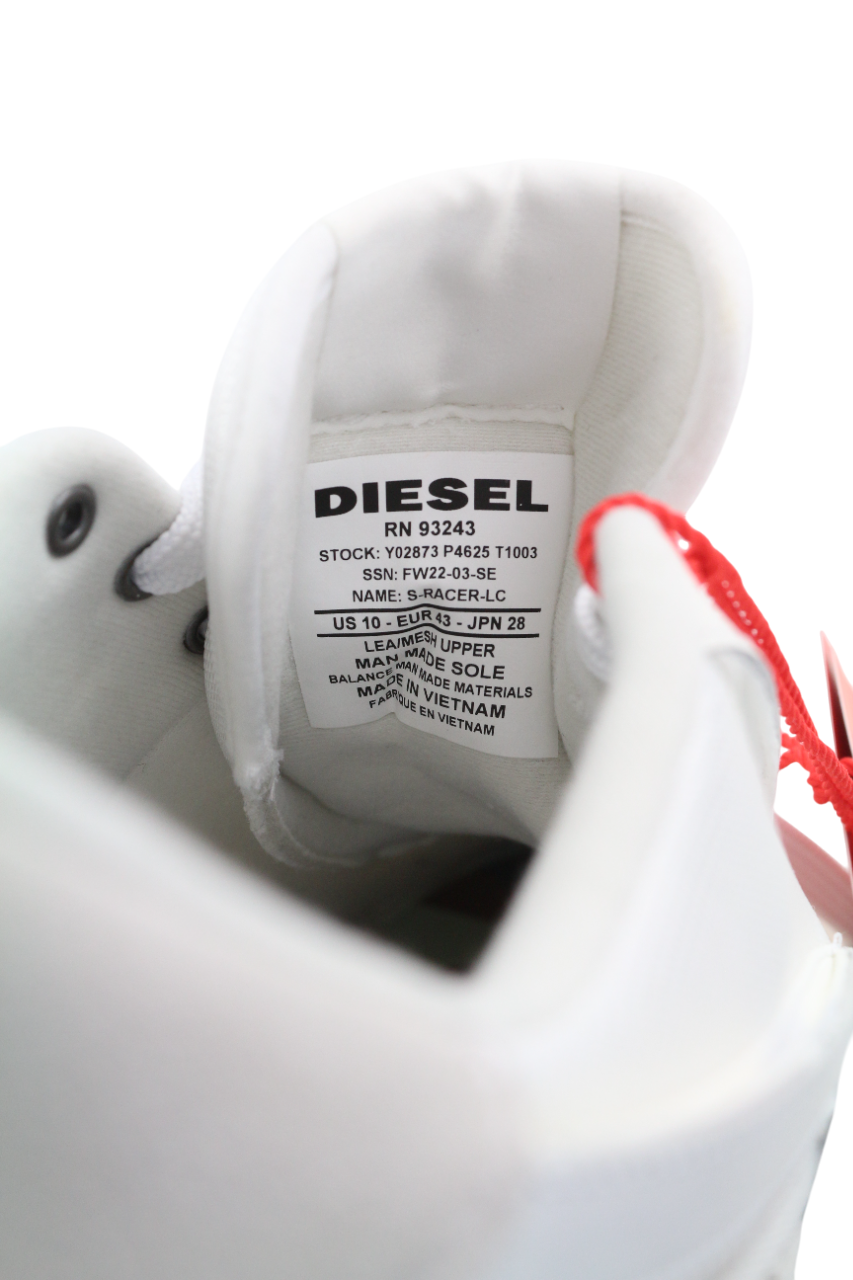 DIESEL S-Racer-Lc Mens Sneakers EU43 White Suede Leather Trainers RRP€195