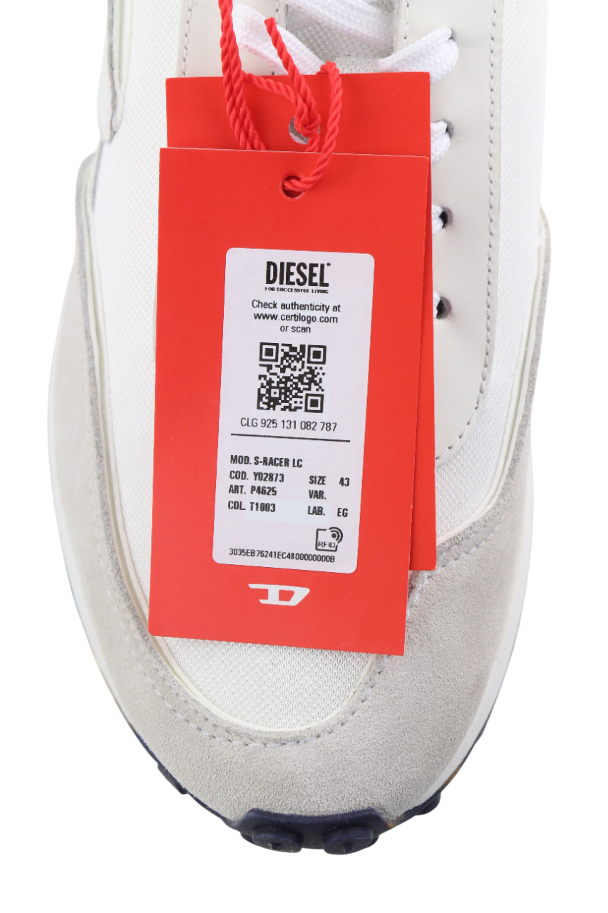 DIESEL S-Racer-Lc Mens Sneakers EU43 White Suede Leather Trainers RRP€195
