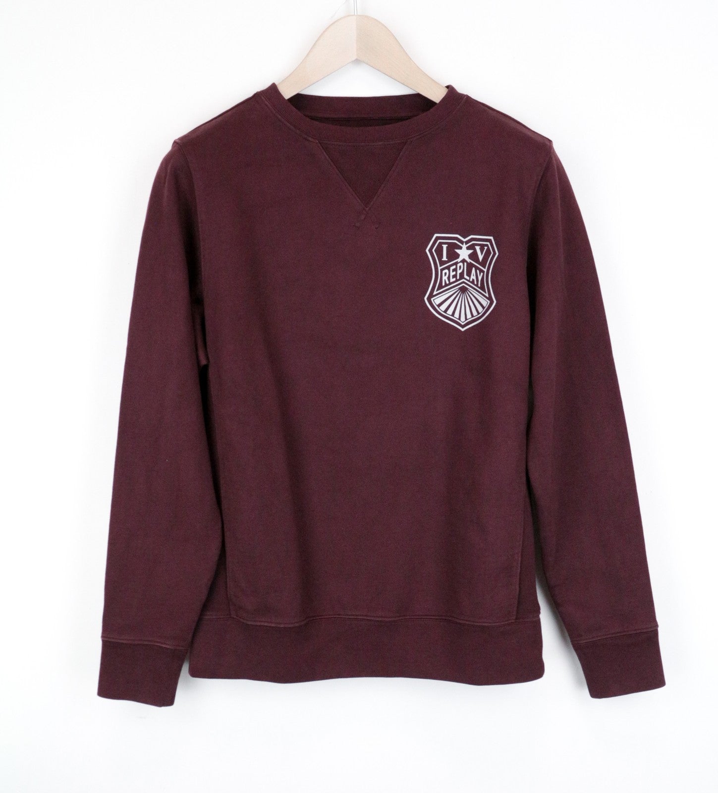 REPLAY Men's S Sweatshirt Burgundy Cotton Logo Pullover Long Sleeves Casual